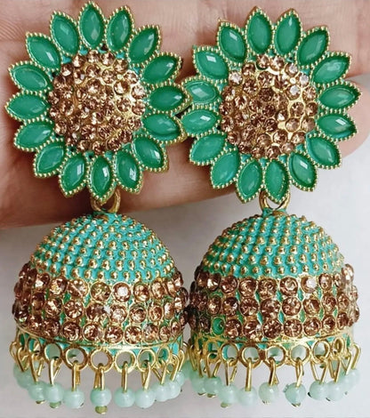 Classic Light Green Jhumka with Gold Accents